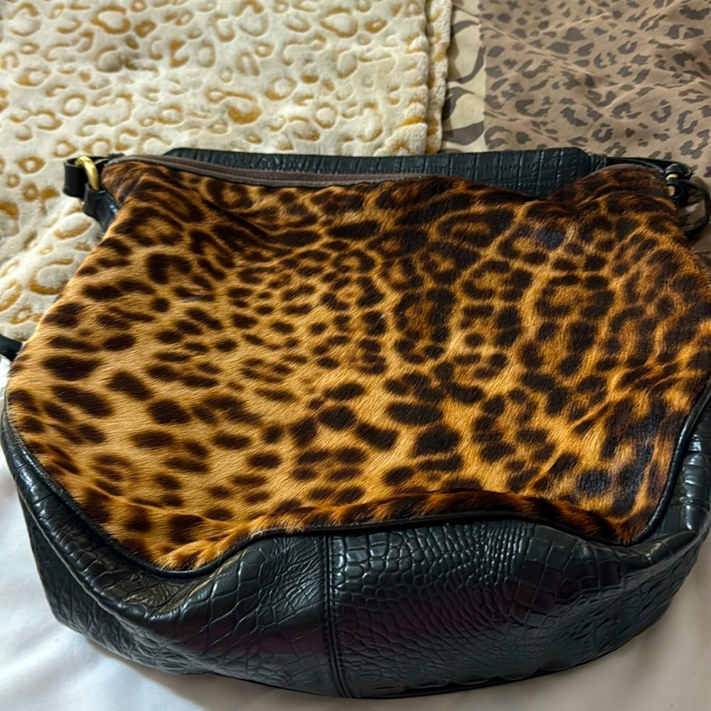 Brahmin EUC Kathleen leather and calf hair hobo bag